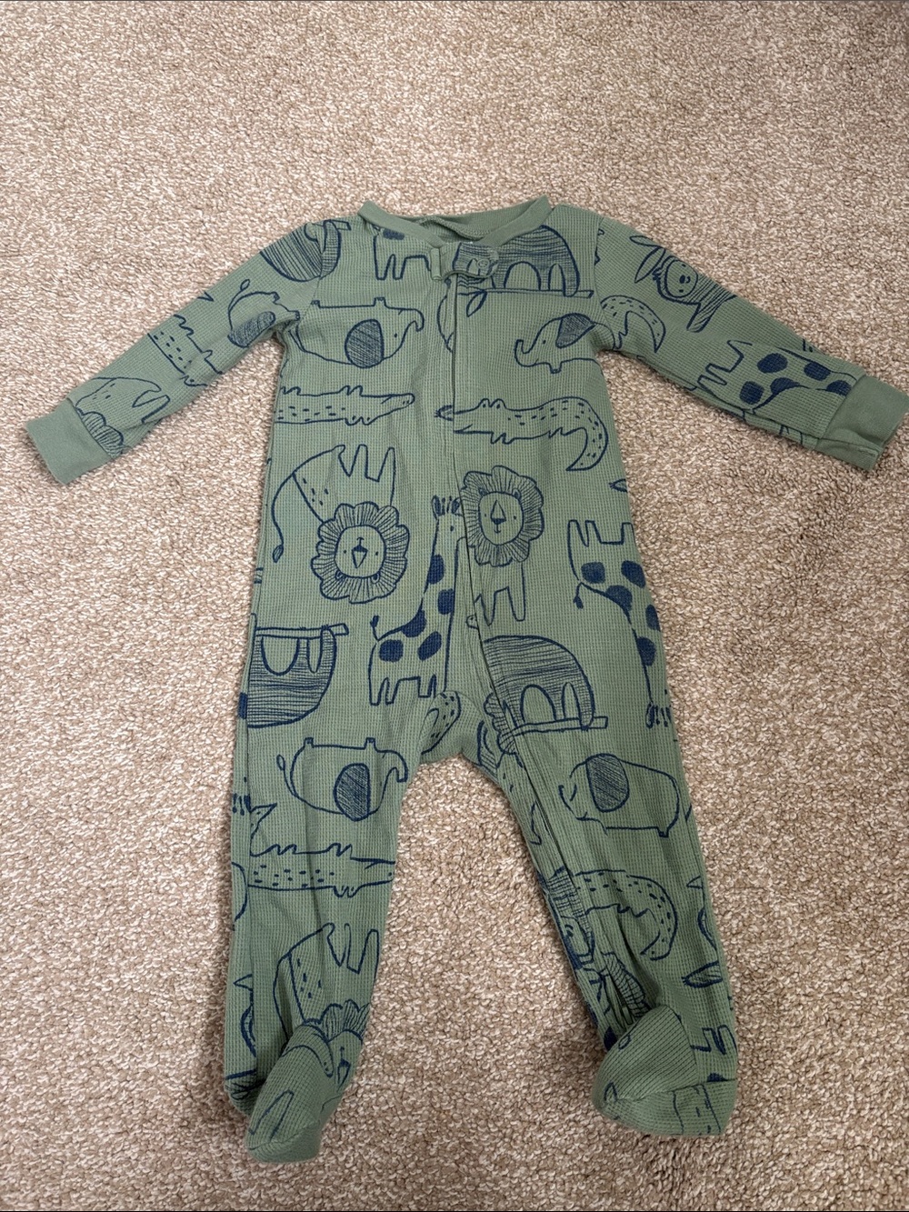Carter's Olive Green Animal Sketch Footed One-Piece